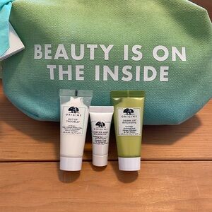 NWT Origins Skincare + Signature Cloth Zippered Bag, (4 items)